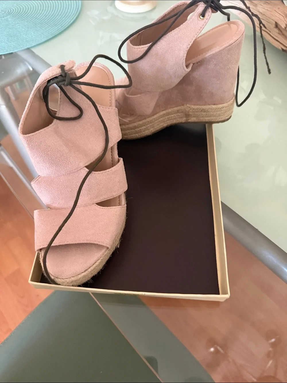 Wild Diva Wedge Espadrille Sandals - Blush Pink Suede used size 6